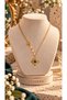 Asymmetrical Chain Medallion Steel Necklace with Drop Green Stone Star Charm Detail (Gold Color) - 3