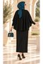 Gold Brooch Detailed Asymmetrical Cut Skirt Double Suit Black - 5