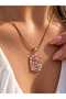 Pink Floral Stone Necklace Gold Color Stainless Steel Chain Elegant Women's Necklace Minimalist