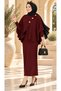 Gold Brooch Detailed Asymmetrical Cut Skirt Double Suit Set Burgundy