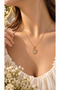 White Wing Detailed Stone Swan Minimal Steel Necklace (Gold Color) - 2