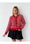 Florence Patterned Buttoned Crew Neck Knitwear Cardigan Women's Red - 3