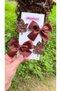 Brown Ribbon Bow Glitter Leaf Set of 4 with Metal Clips - 3