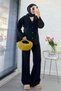 Premium V-Neck Knitwear Set with Button Detail on the Front - Black