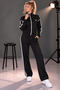 Black Fabric No-Knee Stripe Detailed Zippered Soft Touch Tracksuit Set - 3