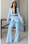Women's Sleeves Lace Detailed Jacket Trousers Suit Baby Blue