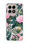 Mi 15t Compatible Pink Flower Green Leaf Printed Transparent Phone Case