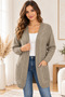 Women's No-Closure Long Sleeve Front Back V-Neck Double Pocket Woven Detailed Hair Braided Soft Textured Stylish Casual Mink Knitwear Cardigan - 6