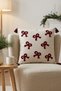Red Bow Patterned Punch Embroidered Christmas Throw Pillow Cover Cotton 42X42 cm - 7