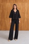 Women's Sovia Thessaloniki Fabric Buttoned Comfortable Fit Wide-Leg Pants Top and Bottom Set - 5