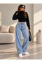 Buzkar Front-Detallated Side-Embellished Baggy Jeans Denim Pants