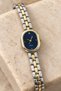 Oval-Case Two-Tone Metal Strap Women's Wristwatch – Navy Blue Dial with Stone Embellishments, Minimalist Design - 2