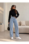Buzkar Front-Detallated Side-Embellished Baggy Jeans Denim Pants - 3