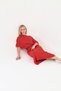 One-Shoulder Belted Asymmetric Cut Red Knit Dress - 3