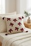 Red Bow Patterned Punch Embroidered Christmas Throw Pillow Cover Cotton 42X42 cm - 5