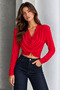 Women's Draped Collar Drawstring Design Long Sleeve White Crop Blouse - 6