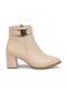Beige Zippered Pointed Toe Women's Stylish Comfortable Heeled Boots Pc-54975 - 2