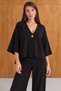 Women's Sovia Thessaloniki Fabric Buttoned Comfortable Fit Wide-Leg Pants Top and Bottom Set - 4