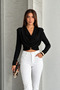Women's Draped Collar Drawstring Design Long Sleeve White Crop Blouse - 5