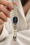 Oval-Case Two-Tone Metal Strap Women's Wristwatch – Navy Blue Dial with Stone Embellishments, Minimalist Design - 7