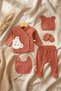 Sage Orange Teddy Bear Embroidered Baby Boy Ribbed Cotton 5-Piece Newborn Hospital Release and Baby Set - 2