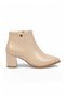 Cream Shiny Fur Inside Zippered Stylish Comfortable Pointed Toe Women's Heeled Boots Pc-54984 - 2