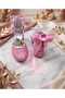 Pink Carnation Glass-Fragmented Evening Dress Shoes with Bow Heels on the Back - 6