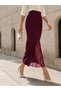 Women's Lace Detailed Slit High Waist Maxi Length Knitwear Skirt 12541 - 5