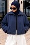 Gingham Bomber Jacket Tsd260357 Navy Blue - 3