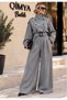 Mi̇ss Neşem Women's Stand Collar Short Trench Coat and Long Loose Pants Two-Piece Set