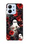 Redmi 15C Compatible Ghost Red Flower Printed Transparent Phone Case