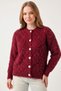 Women's Burgundy Stone and Pearl Buttoned Furry Cardigan