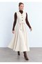 White Corduroy Maxi Length A-Line Front Buttoned Belted Viola Dress - 8