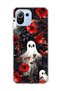 Mi 11 Lite Compatible Ghost Red Flower Printed Transparent Phone Case
