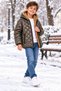 Boy's Water Repellent Diamond Patterned Hooded Coat - 5