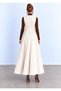 White Corduroy Maxi Length A-Line Front Buttoned Belted Viola Dress - 4
