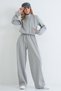 Women's Gray Stand Collar Zippered Jacket and Double Pocket Tie-Up Trousers Set Alc-X15934 - 3