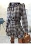 Women's Brown Plaid Ruffle Mini Dress - 3