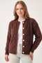 Women's Brown Stone Pearl Buttoned Furry Cardigan - 3