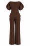Brown Balloon Sleeve Asymmetrical Blouse Pants Set - 2Y25194 - 2