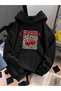 Women's Black Oversize Hooded Sweatshirt Cherry Leopard