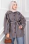 Striped Belted Short Trench Coat Navy Blue