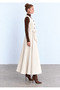 White Corduroy Maxi Length A-Line Front Buttoned Belted Viola Dress - 6