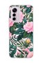 Mi 12 Lite Compatible Pink Flower Green Leaf Printed Transparent Phone Case