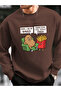 Fun Design Printed Oversize Unisex Basic Brown Sweatshirt - 2