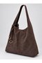 Brown Suede Women's Tote Bag with Ornamental Details - 3
