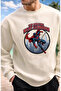 Fun Designs Printed Oversize Basic Unisex Cotton Beige Sweatshirt