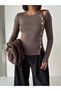 Women's Brown Off-Shoulder Tie-Detail Asymmetrical Gold Buttoned Long Sleeve Blouse - 4