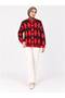Women's Crew Neck 7-Button Diamond Patterned Bearded Furry Knitwear Cardigan-Red - 3
