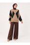 Women's Diamond Patterned 7-Button Crew Neck Long Sleeve Bearded Shawl Collar Knitwear Jacket-Mink - 2